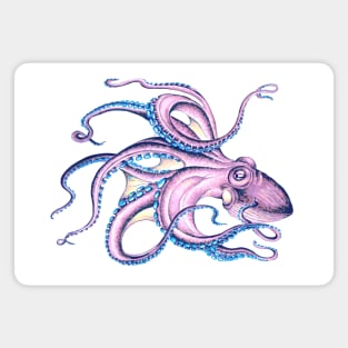 Purple Swimming Octopus Ink Art Magnet